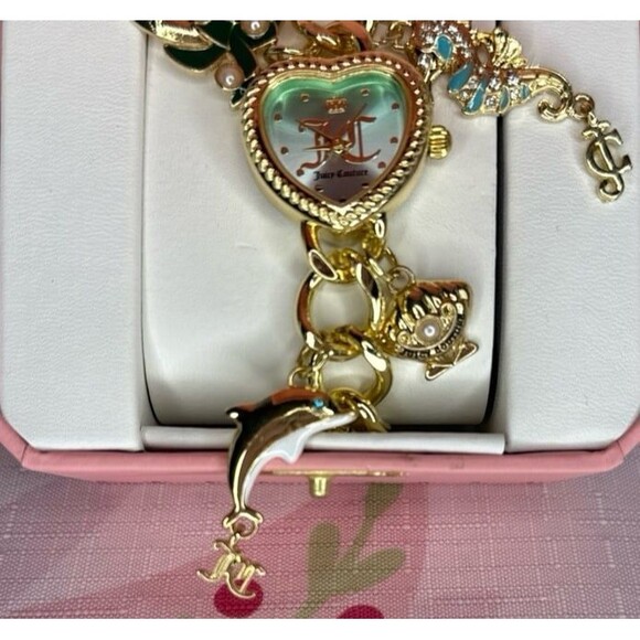 GOLD JUICY COUTURE HEART-SHAPED OCEAN THEMED WATCH - Picture 2 of 5